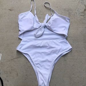 One piece swimsuit white with front tie